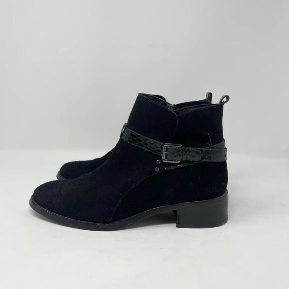 Donald Pliner Black Suede Leather Zita Side Zip Snakeskin Leather Strap Booties - Picture 4 of 10